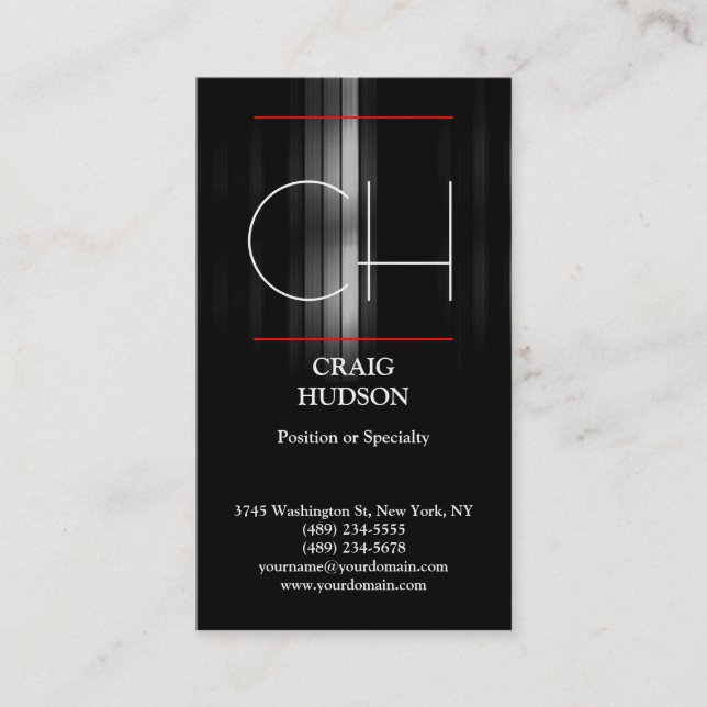 Moderne Monogram Graue White Red Business Card Visitenkarte (Vorderseite)