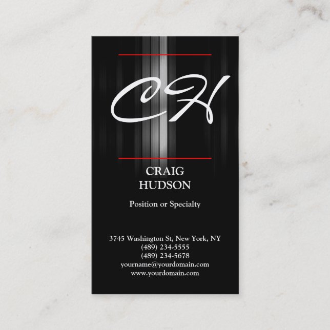 Moderne Monogram Graue White Red Business Card Visitenkarte (Vorderseite)