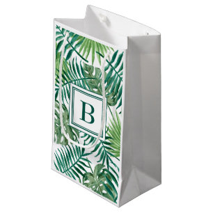 Moderne Monogram Green Botanical Palm Blätter Kleine Geschenktüte