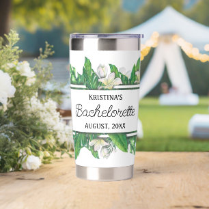 Moderne Monogram Green Leaf Frame Bachelorette Thermobecher