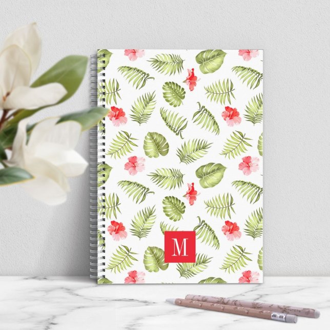 Moderne Monogram Green Palm Blätter Notizblock (Modern Monogram Green Palm Leaves Notebook)