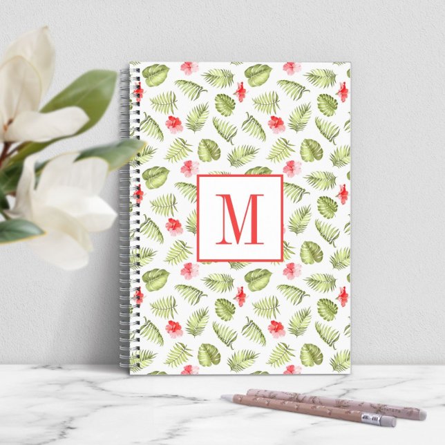 Moderne Monogram Green Palm Blätter Notizblock (Modern Monogram Green Palm Leaves Notebook)