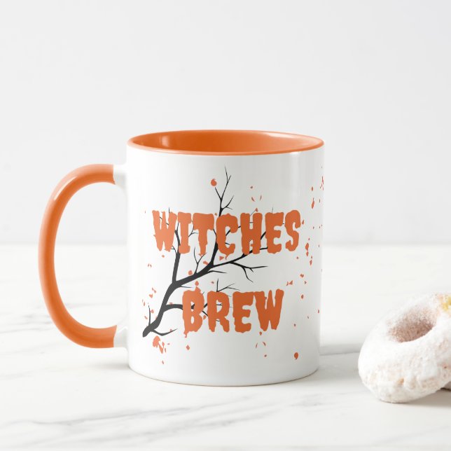 Moderne Monogram Halloween Hexen Brew Tasse (Mit Donut)