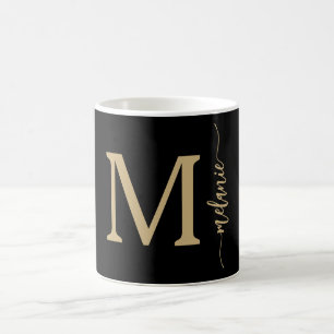 Moderne Monogram Hand Letted Gold Black Tasse