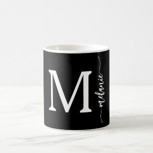 Moderne Monogram Hand Letted Schwarz-weiße Tasse