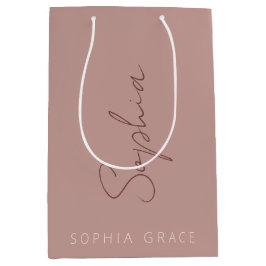 Moderne Monogram-Handgeschriebene Script-Dusty-Ros Mittlere Geschenktüte