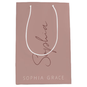 Moderne Monogram-Handgeschriebene Script-Dusty-Ros Mittlere Geschenktüte
