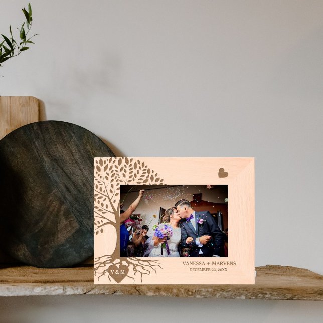 Moderne Monogram Heart Names Tree of Life Wedding Geätzte Rahmen (Von Creator hochgeladen)