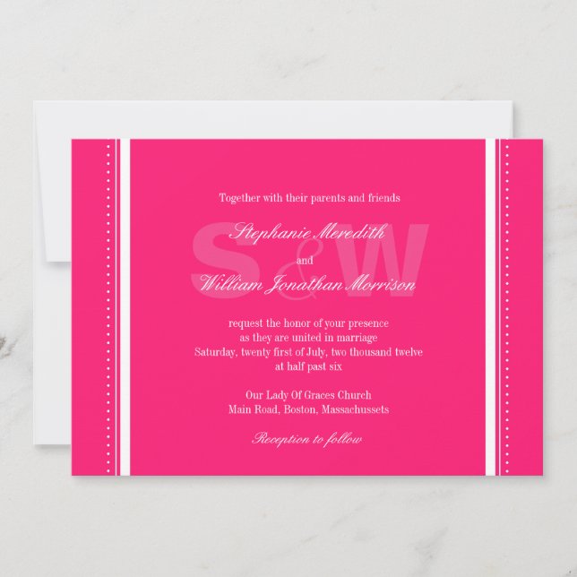 Moderne Monogram Hot Pink Hochzeitseinladung Einladung (Vorderseite)
