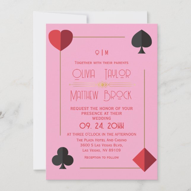 Moderne Monogram Hot Pink Playing Card Hochzeit Einladung (Vorderseite)