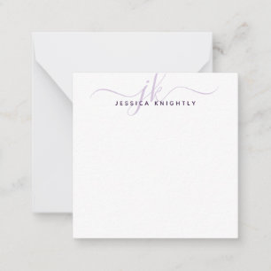 Moderne Monogram Initials Lila Script Minimalistis Mitteilungskarte