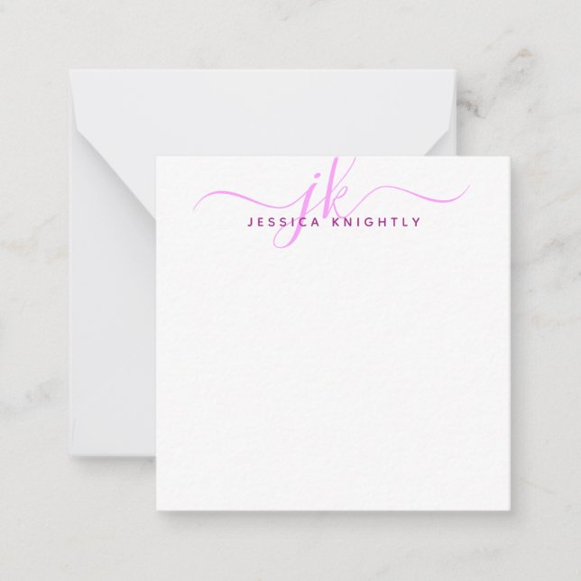 Moderne Monogram-Initials Pink-Script-Minimal Mitteilungskarte (Vorderseite)