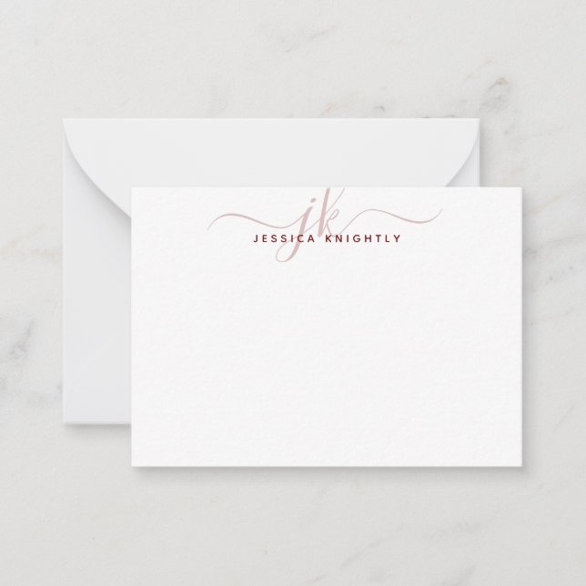 Moderne Monogram Initials Script Burgundy Minimal Mitteilungskarte (Vorderseite)