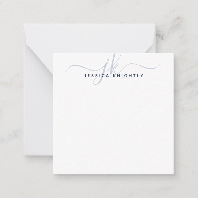 Moderne Monogram Initials Script Navy Blue Mitteilungskarte (Vorderseite)