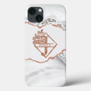 Moderne Monogram J White Agate Marble Rose Gold Case-Mate iPhone Hülle