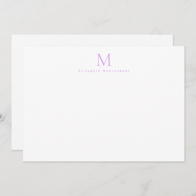 Moderne Monogram Lavender Lila Correspondence Mitteilungskarte (Vorne/Hinten)