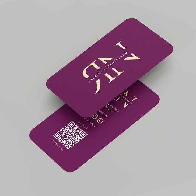 Moderne Monogram Luxury Lila Gold Initials Visitenkarte (Modern Monogram Luxury Purple Gold Initials Business Card
)