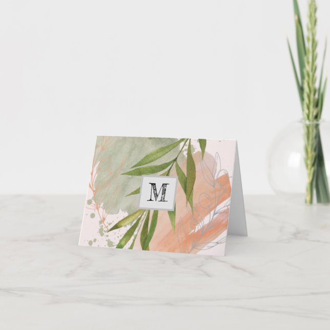 Moderne Monogram Minimal Line Art Floral (Vorderseite)