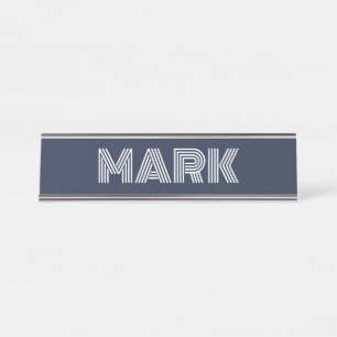 Moderne Monogram Name Dark Blue Bold White Stripes Schreibtischnamensplakette