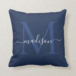 Moderne Monogram Name Elegant Chic Script Navy Blu Kissen