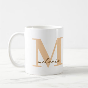 Moderne Monogram Name Gift Peach White Coffee Tass Kaffeetasse