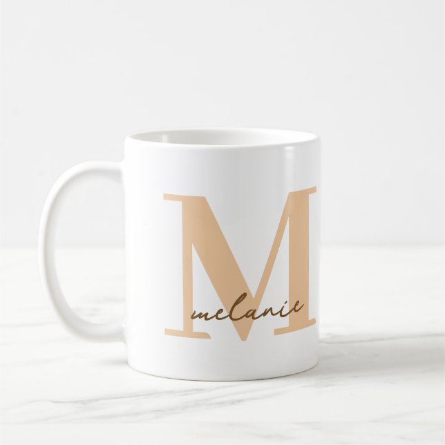 Moderne Monogram Name Gift Peach White Coffee Tass Kaffeetasse (Links)