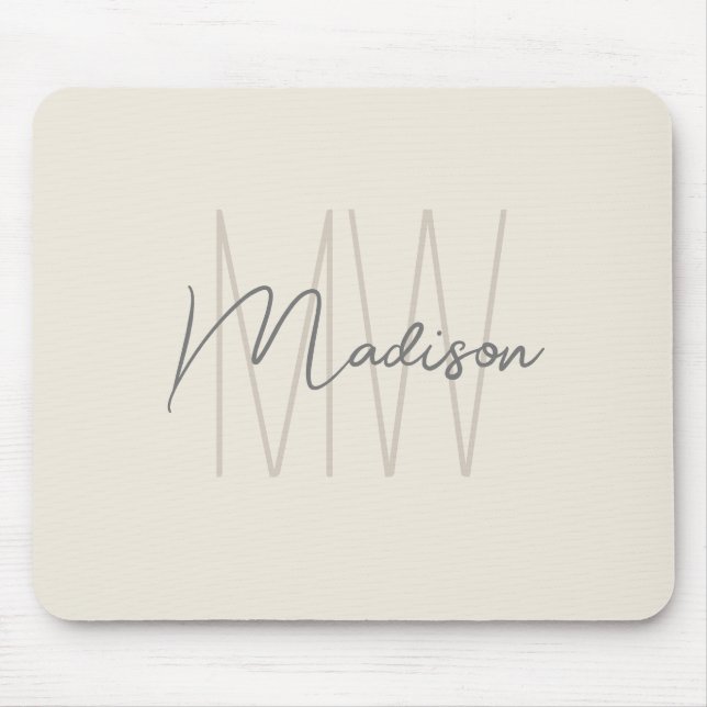 Moderne Monogram Name Script Creme Mousepad (Vorne)