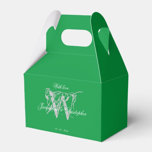 Moderne Monogram Names Chic Emerald Green Wedding Geschenkschachtel (Vorderseite)