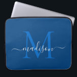 Moderne Monogram Navy Blue Elegante Chic Script Na Laptopschutzhülle<br><div class="desc">Moderne Monogram Navy Blue White Girly Chic Script Name Computerärmel</div>