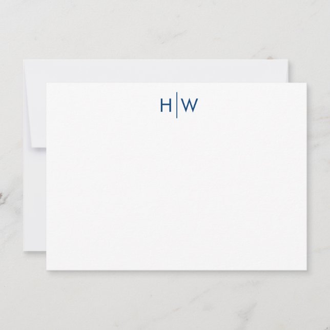 Moderne Monogram Navy Blue Flat Note Card Mitteilungskarte (Vorderseite)