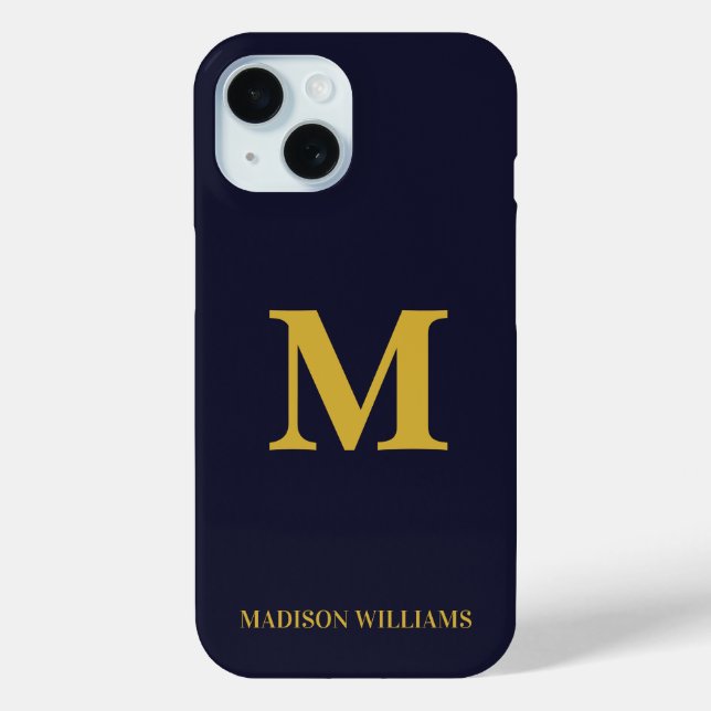 Moderne Monogram Navy Blue Gold Stilvoll Minimalis Case-Mate iPhone Hülle (Rückseite)