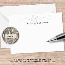 Moderne Monogram Navy Blue Script Initials Mitteilungskarte