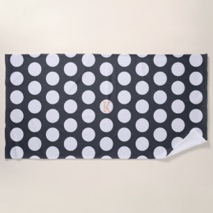 Moderne Monogram Navy Blue und White Polka Dot Strandtuch