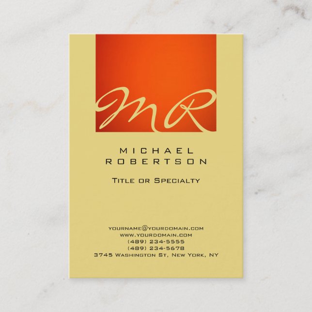Moderne Monogram Orange Buff Beige Business Card Visitenkarte (Vorderseite)