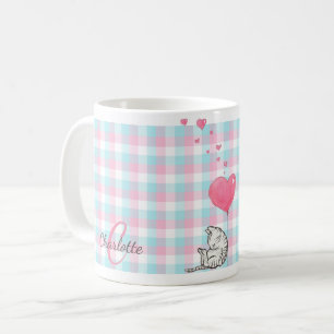 Moderne Monogram Pink Blue Sleepy Cat Kaffeetasse