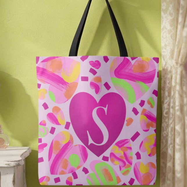 Moderne Monogram Pink Heart Painted School (Make your outings extra special with this graffiti filled hearts and your initial or gift it.)