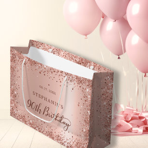 Moderne Monogram Rose Gold Glitzer 90. Geburtstag Große Geschenktüte