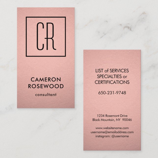 Moderne Monogram Rose Gold Imitate zeichnen sich d Visitenkarte (Vorne/Hinten)