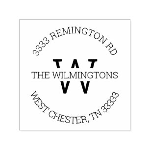 Moderne Monogram Round-Rücksendeadresse Permastempel