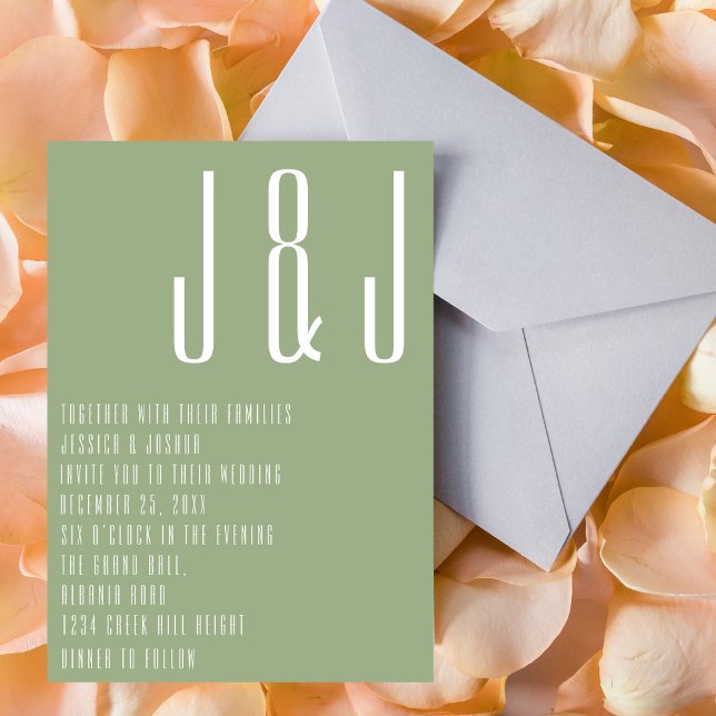 Moderne Monogram Sage Green Minimalistisch Wedding Einladung (Von Creator hochgeladen)