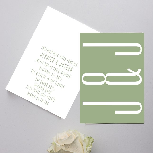 Moderne Monogram Sage Green Typografy Wedding Einladung (Von Creator hochgeladen)
