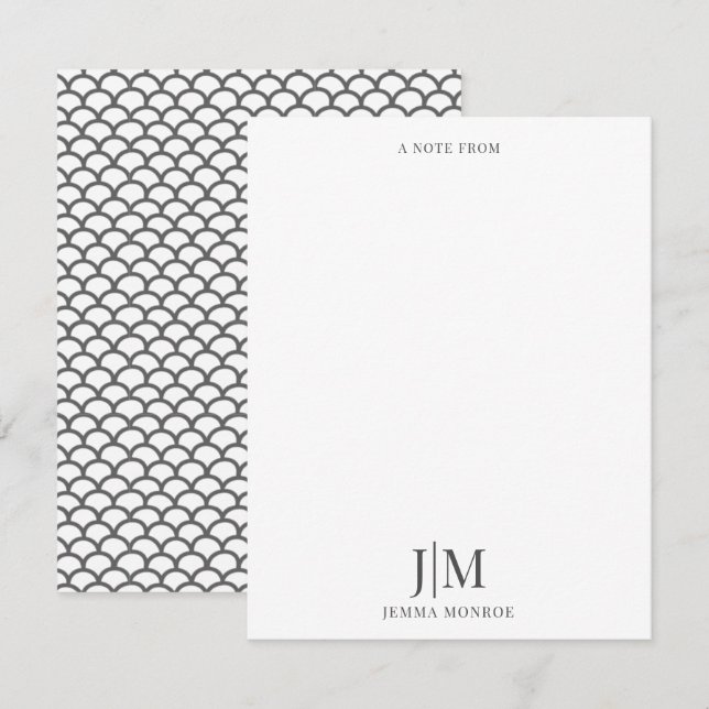 Moderne monogram Scallop Muster flache Note Card Mitteilungskarte (Vorne/Hinten)