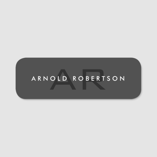 Moderne Monogram Schlicht Gray Trendy Namensschild (Vorderseite)