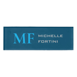 Moderne Monogram Schlicht Sky & Ocean Blue Namenschild