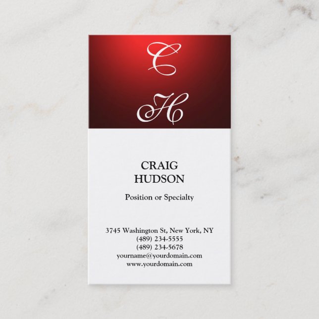 Moderne Monogram Schwarz-weiß Red Business Card Visitenkarte (Vorderseite)