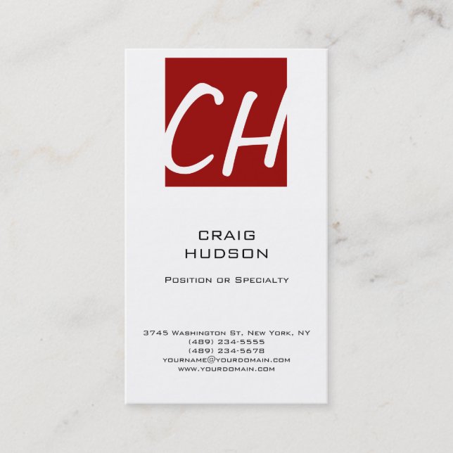 Moderne Monogram Schwarz-weiß Red Business Card Visitenkarte (Vorderseite)