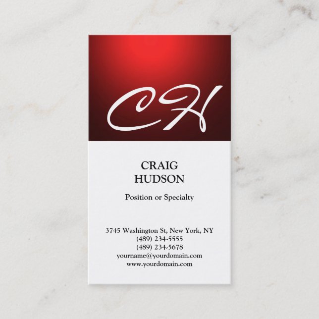 Moderne Monogram Schwarz-weiß Red Business Card Visitenkarte (Vorderseite)