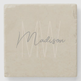 Moderne Monogram Script Beige Steinuntersetzer