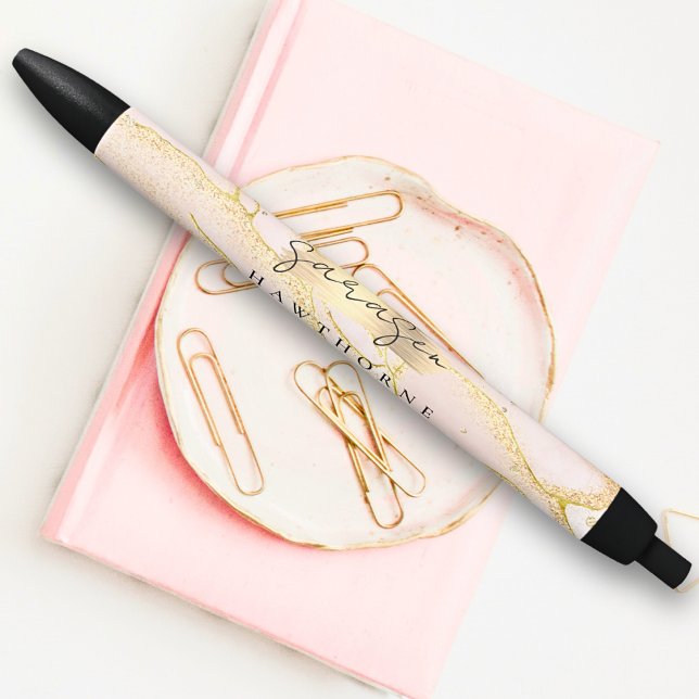 Moderne Monogram Script Blush Pink Gold Foil Kugelschreiber (Von Creator hochgeladen)