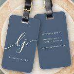 Moderne Monogram Script Calligraphy Navy Ivory Gepäckanhänger<br><div class="desc">Moderne Monogram Script Calligraphy Navy Blue Ivory Name Gepäckanhänger. Einfache Anpassung eleganter Skripttypografie Monogramm. Perfekte mit Monogramm Namensgeschenkidee!</div>